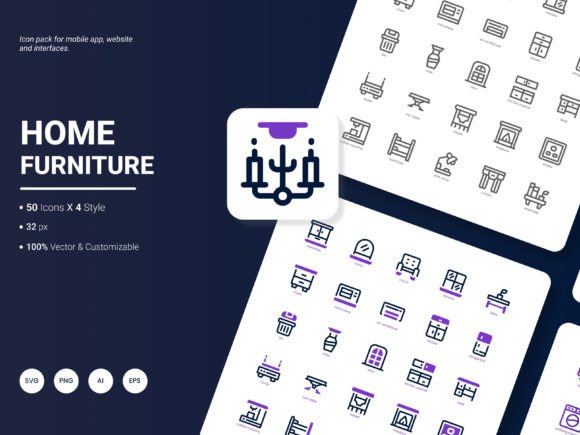 Home Furniture Icon Pack: 200 Stylish Visual Assets
